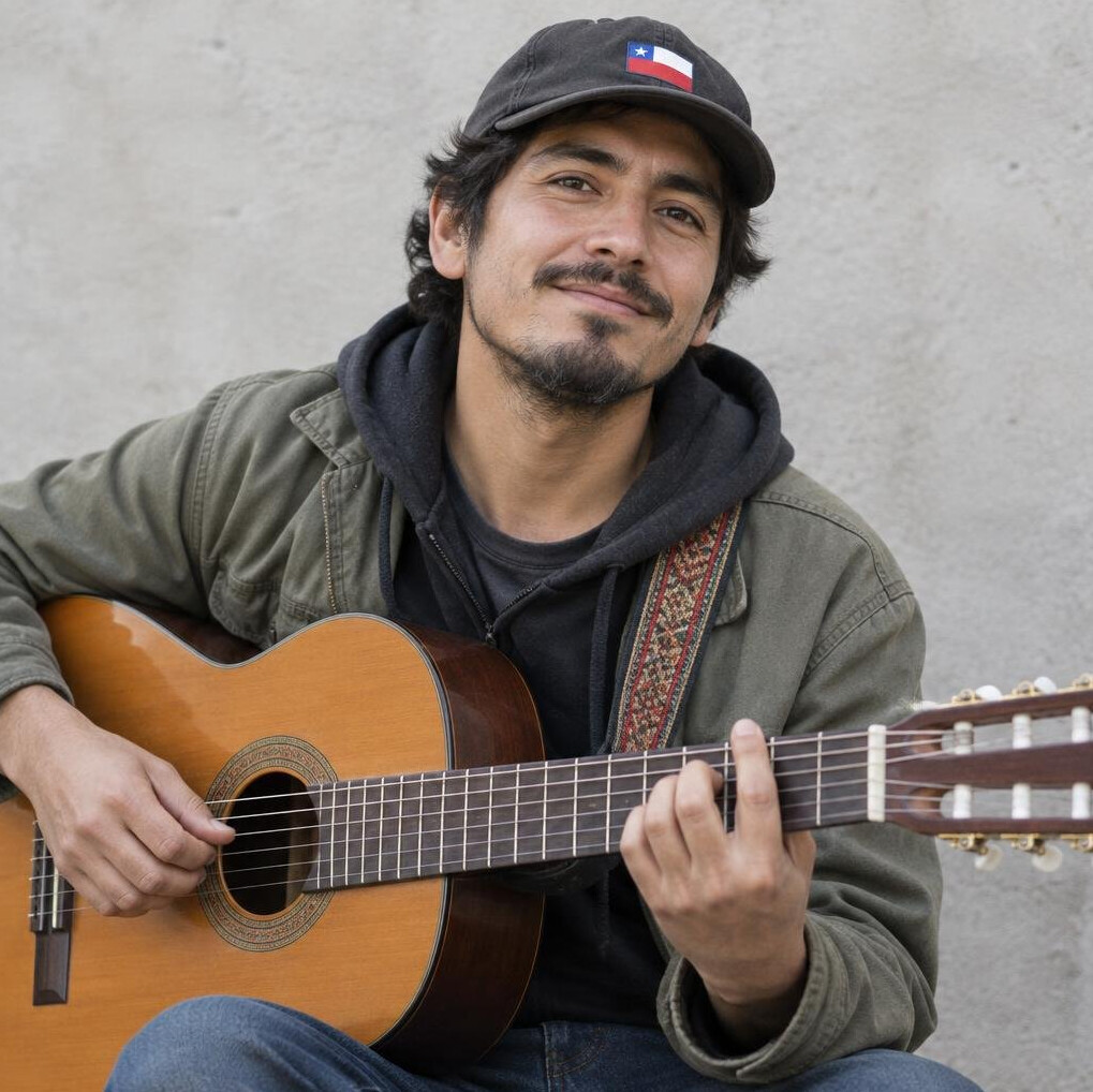 Retrato de un músico callejero chileno